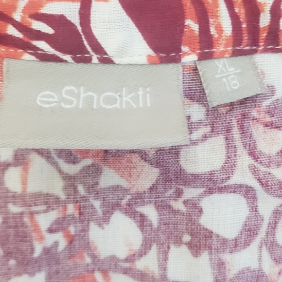 eShakti Womens Button Front Floral Top XL 18 Peplum Shirt 3/4 Roll Tab Sleeve - Picture 4 of 9